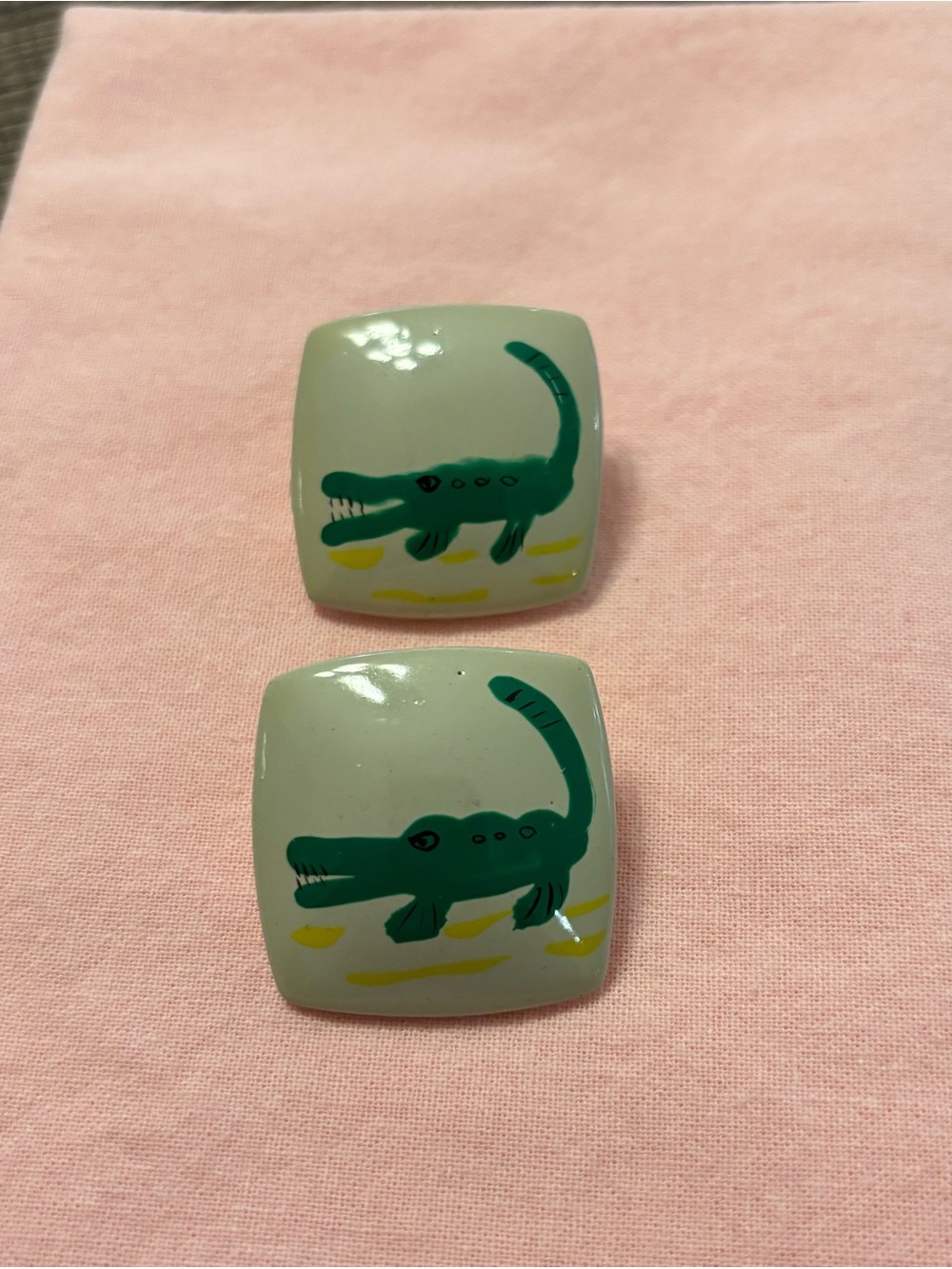 1980s Alligator Button Earrings